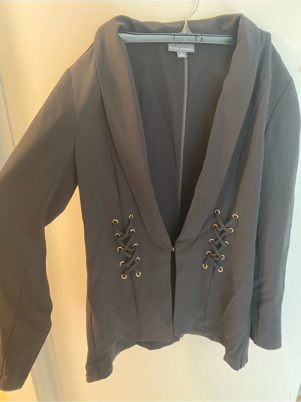 BOLD elements Black Lace-Up Shawl Collar Blazer